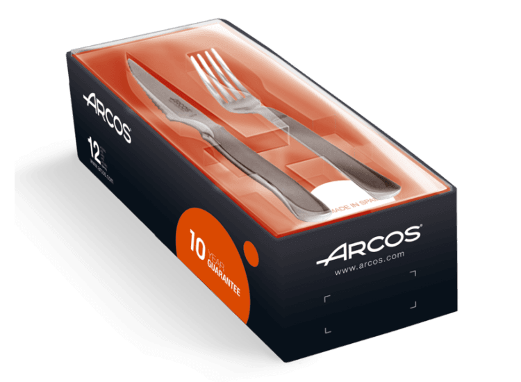 Coffret 6 couteaux + 6 fourchettes arcos monobloc lames microdentées