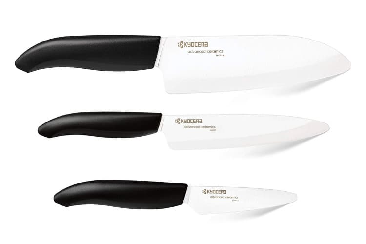 Coffret 3 couteaux kyocera céramique santoku + office + petit office
